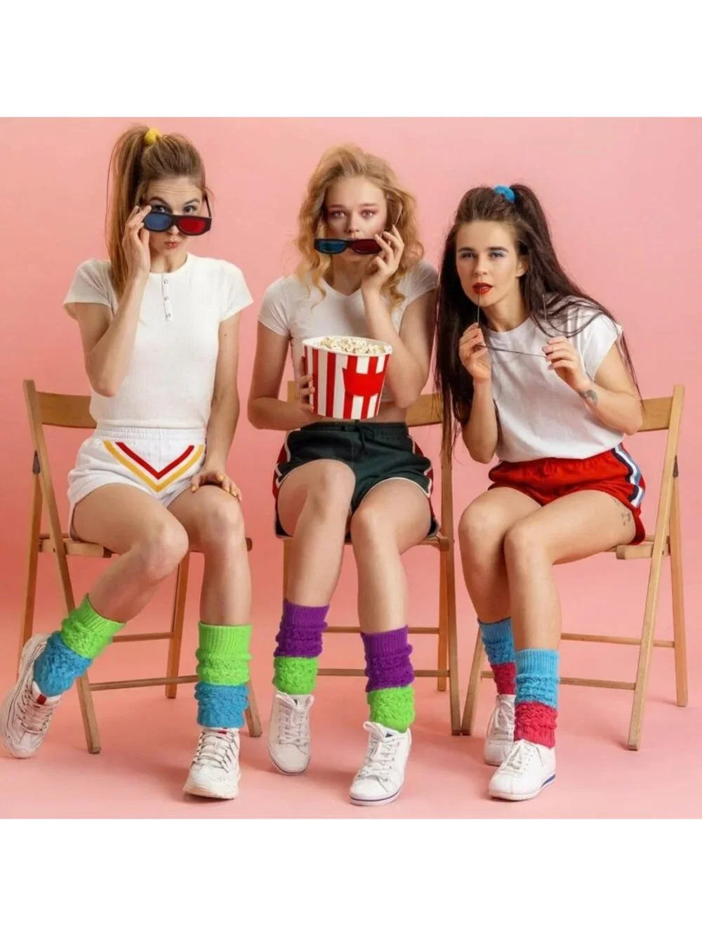 🧦Women's Mix Colour 4 Pairs Neon Slouch Socks Scrunch Socks Athletic Slouchy